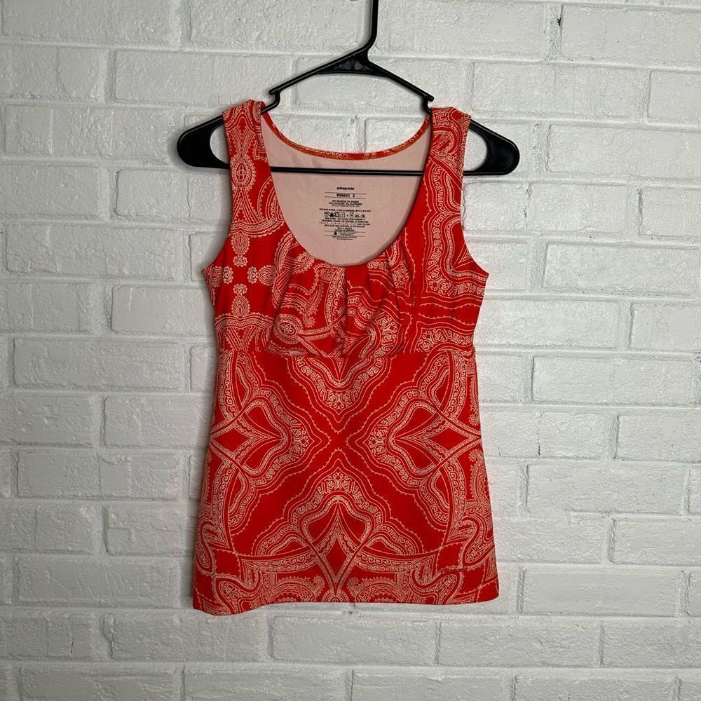 Patagonia Scoop Neck Orange Paisley Patterned Tank Top size Small